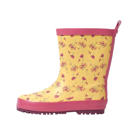 Kids Yellow Rubber Rain Boots with Rose Red Flower Pattern