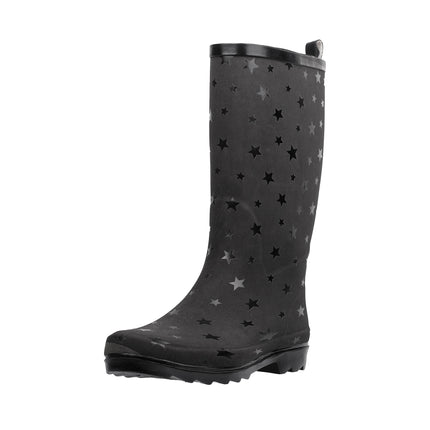 Women's Black Stars Nubuck Rubber Rain Boots