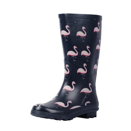 Kids Black Rubber Rainboots,Flamingo