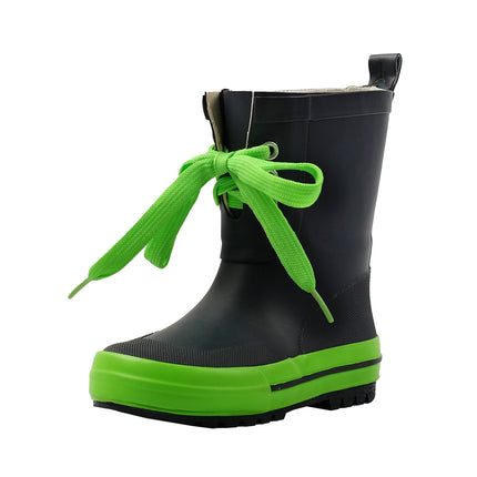 Kids Blue Rubber Rainboots with Fluorescent Green Laces