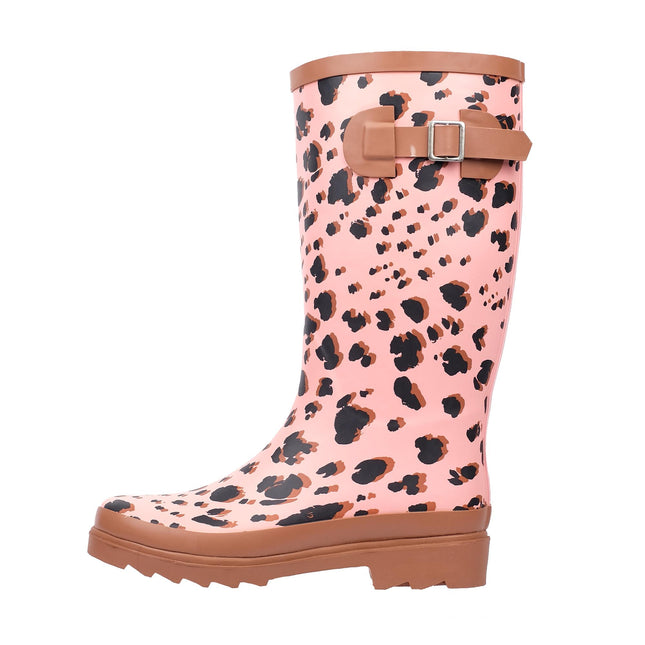 D8080191-Pink Women Leopard Rubber Rainboots